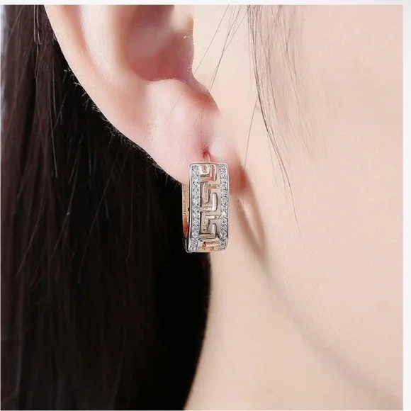 Gold and Silver Geometric Hoop Earrings - Picture 2 of 2